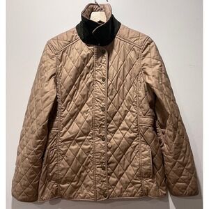L.L. Bean Women's Quilted Barn Jacket Tan Corduroy Collar Snap Front Size S